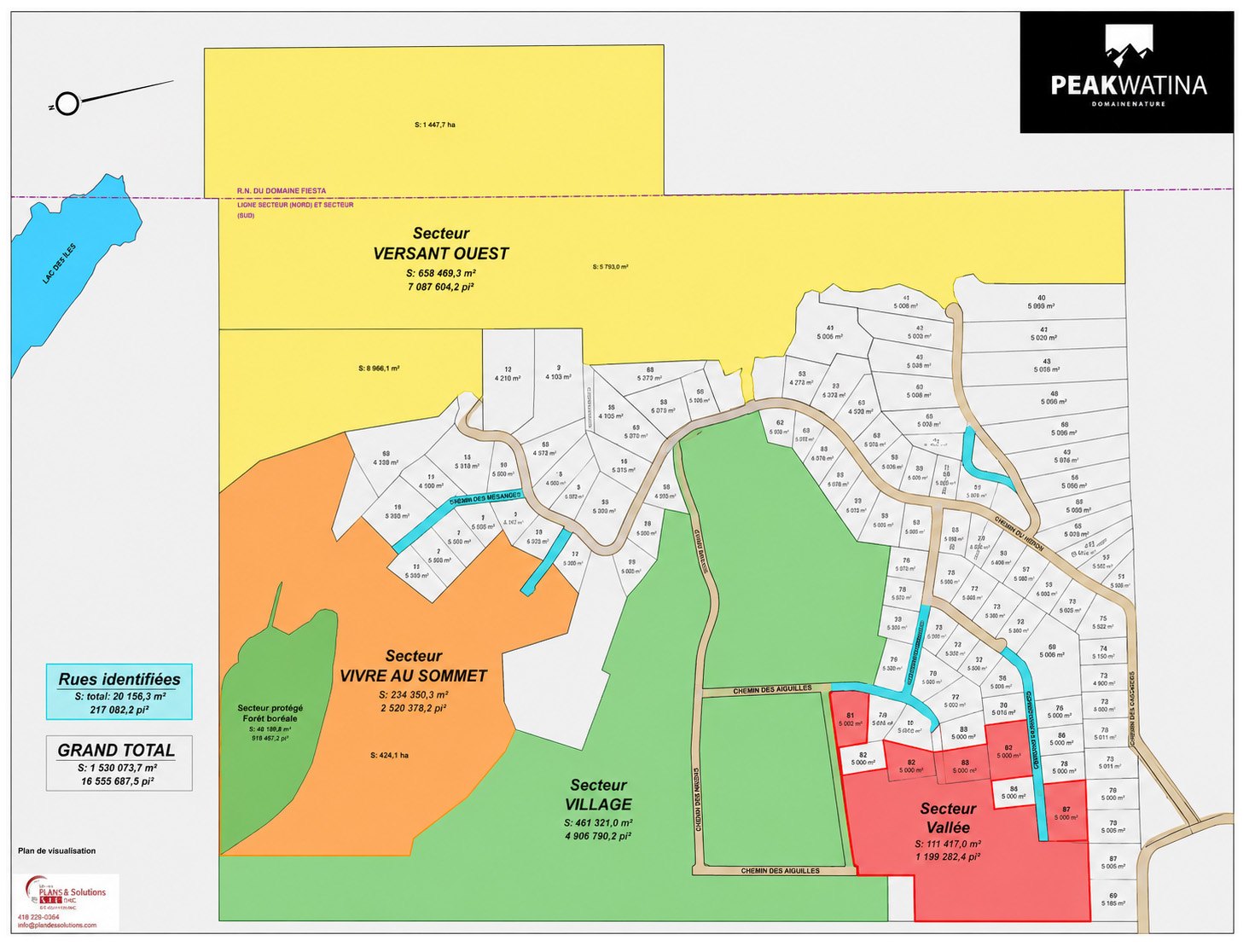 Plan des secteurs de Peakwatina